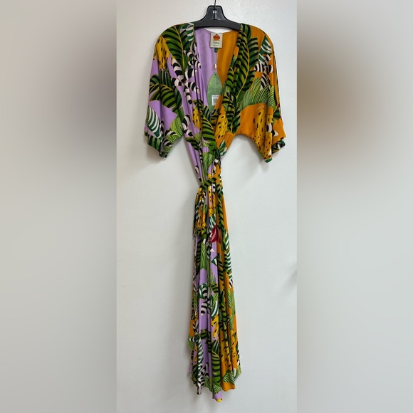 FARM Rio Mixed Striped Bananas Maxi Wrap Dress Multi - Picture 2 of 4